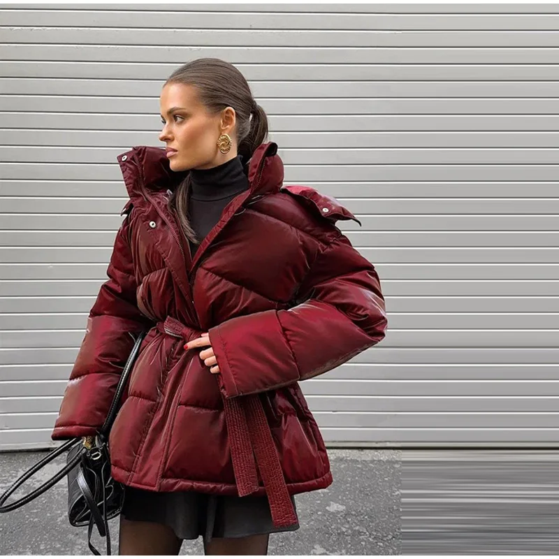 Fashion Glossy Padded Jacket Women's Solid Hooded Long Sleeve Zipper Warm Down Coat 2026 Autumn Winter New Lady Casual Outerwear
