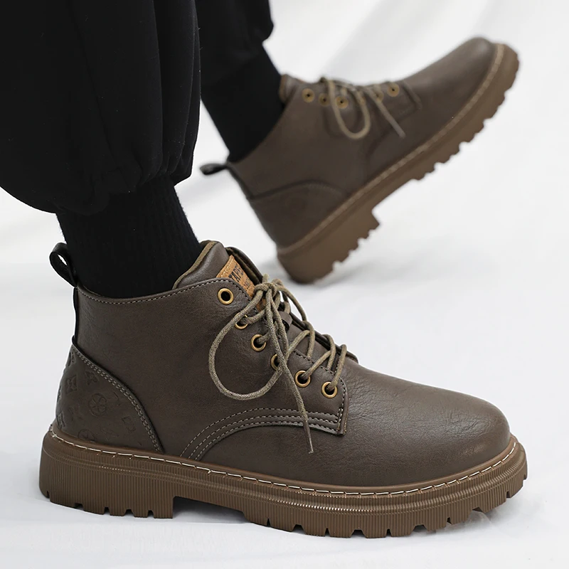 Winter Plush Warm Men Boots British Style Casual men Ankle Boots Outdoor Thick Soled High Top Leather Shoes Men\'s Workwear Boots