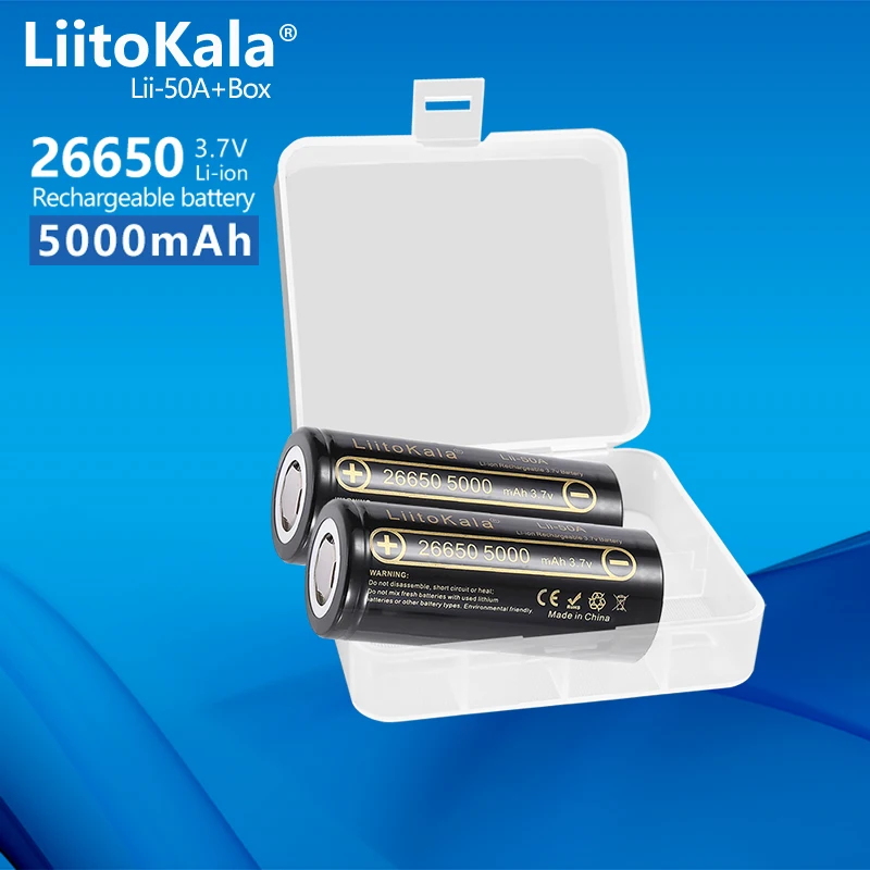 14PCS LiitoKala Lii-50A 26650 5000mAh 20A power rechargeable lithium battery 26650A 3.7V 5100mA Suitable for flashlight