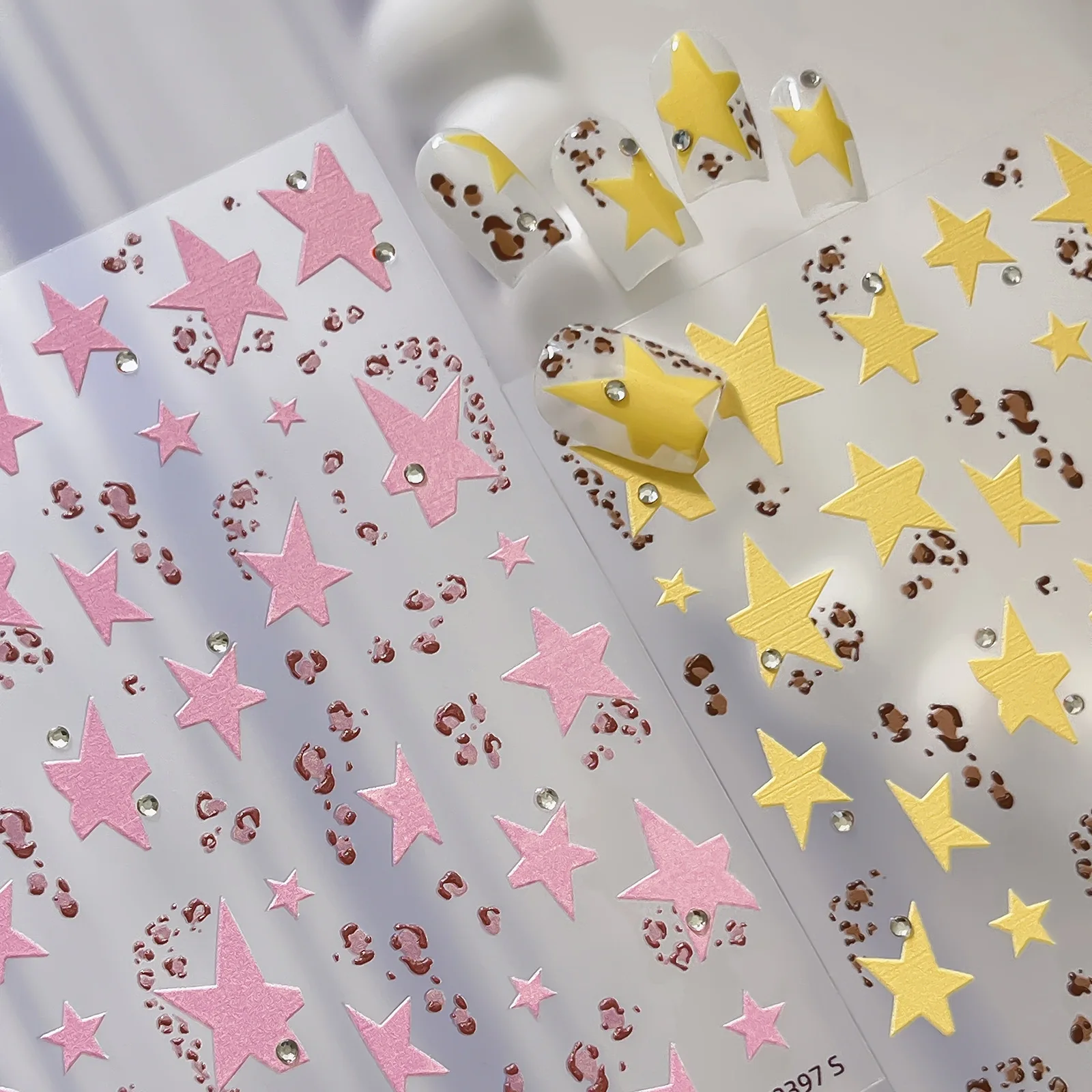 Sweet Color Five-pointed Star Nail Stickers Retro Leopard Print Starlight Elegant Self Adhesive Nail Art Stickers Manicure Decal