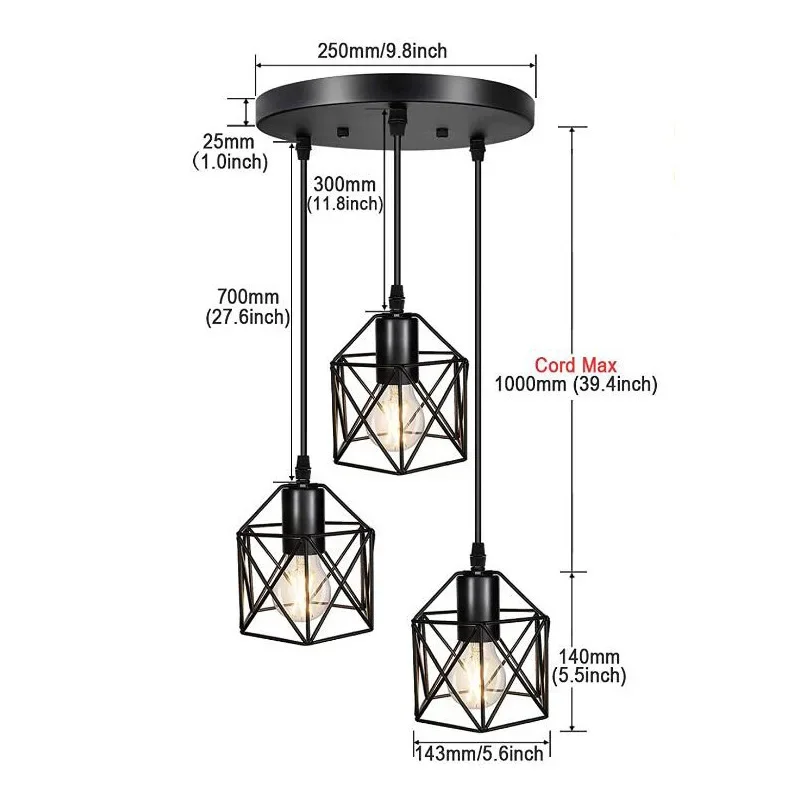 Retro Pendant Lights Iron Restaurant Chandelier Three Industrial Style LED Lamp Indoor Chandelier Bedroom Aisle Modern Lamps