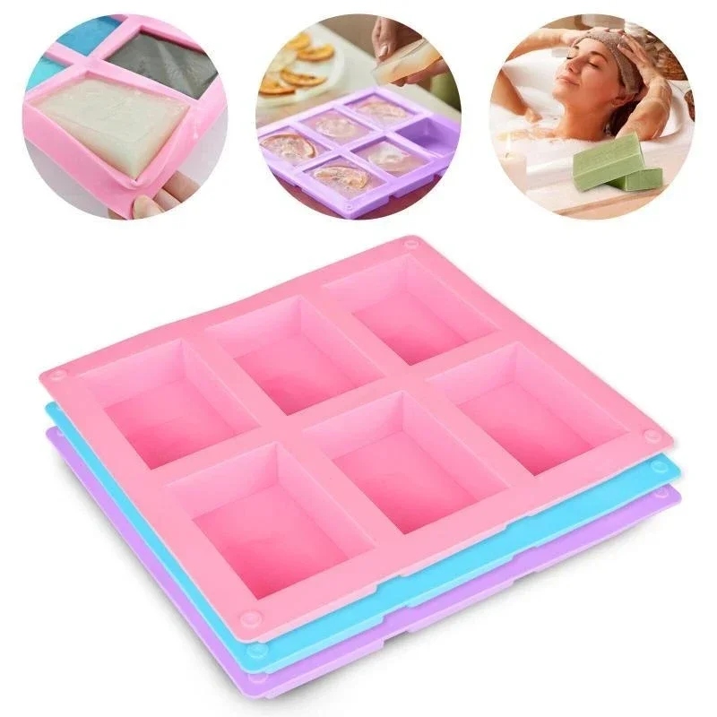 2023 New 6-chamber rectangular square cake silica gel baking mold manual soap mold DIY ice plate jelly cake candy chocolate mold