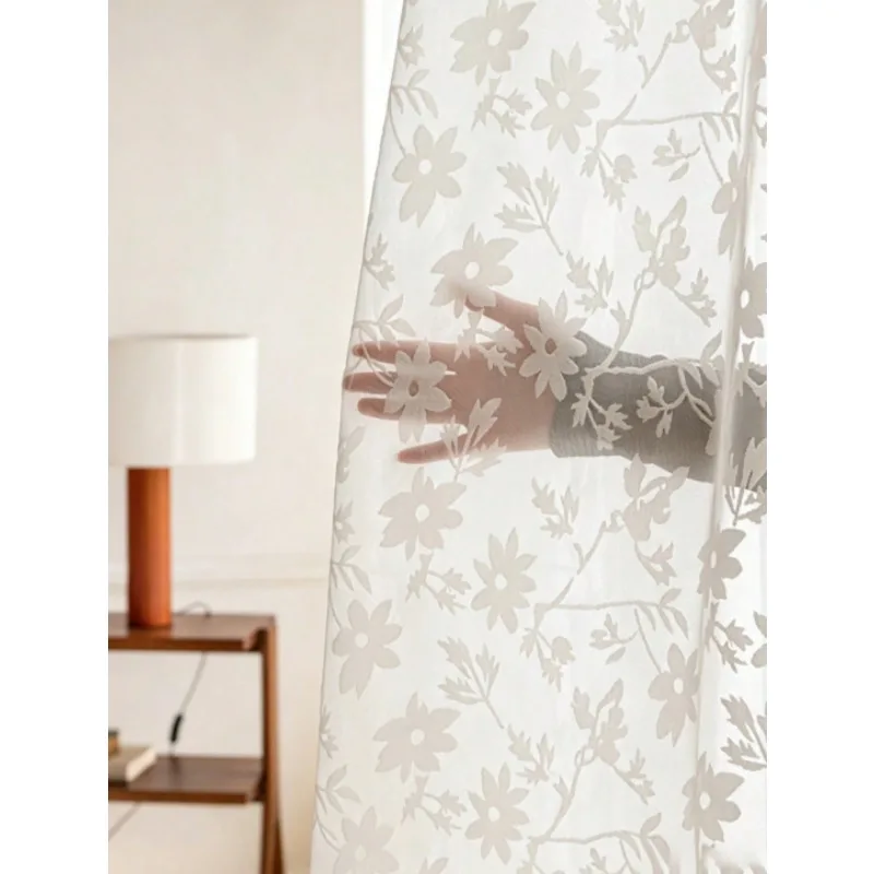 New Nordic Minimalist Relief Narcissus White Gauze Living Room Bedroom Balcony Curtains
