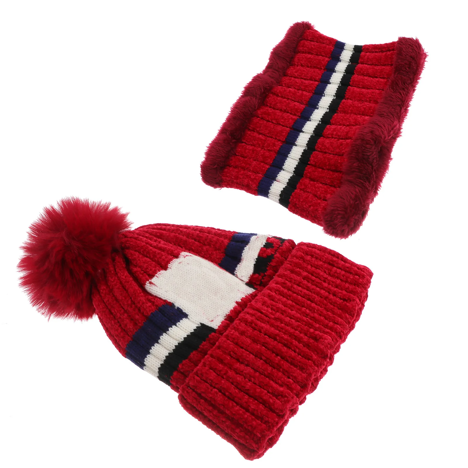 2 em 1 inverno cachecol de malha chapéu vermelho escuro multifuncional pescoço mais quente feminino crochê gorro macio quente malha boné tempo frio