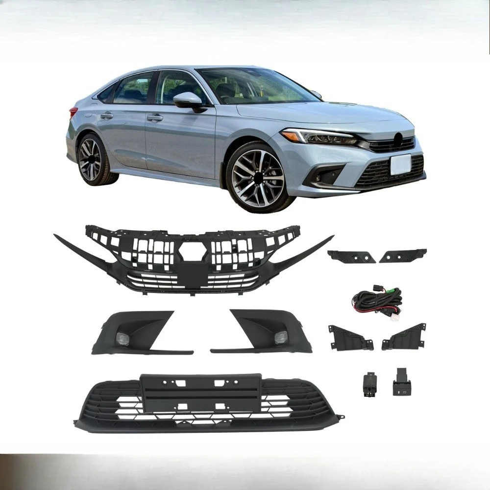 

W/ Molding+Fog Lights Set Front Upper & Lower Grill For Honda Civic 2022-2023