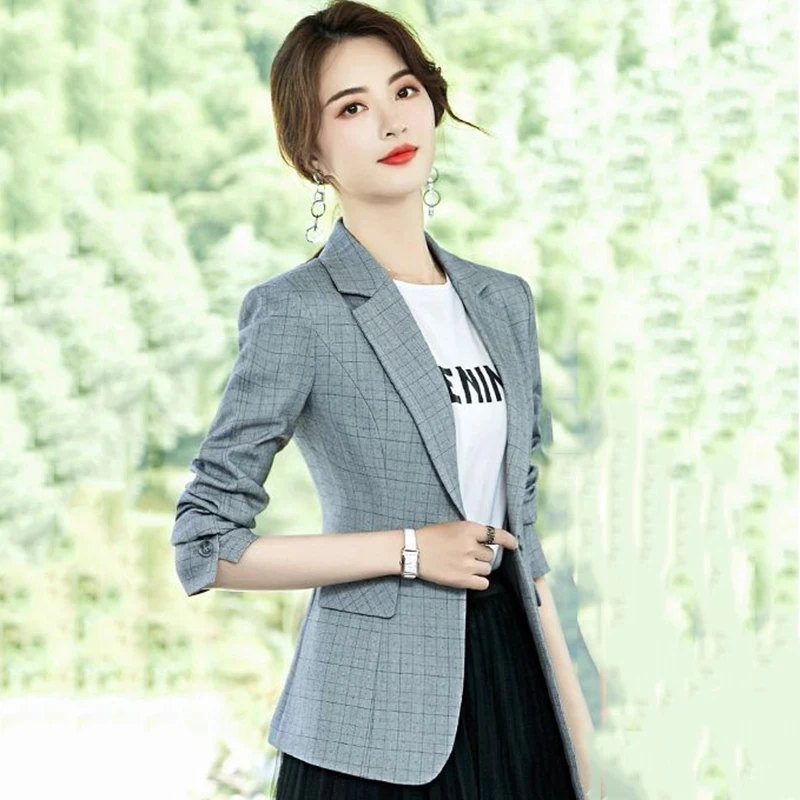 

2023 Spring Autumn New Fashion Plaid Blazer Jacket Women Korean Long Sleeve Casual Elegant Coat Female Suit Outerwear Tops 4XL