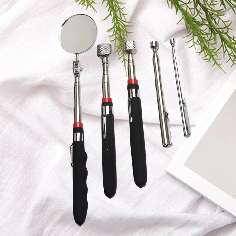 

5Pcs Adjustable Telescopic Inspection Mirror Car Inspect Mirror Rubber Handle Flexible Detection Tool for Vehicle Repair Auto