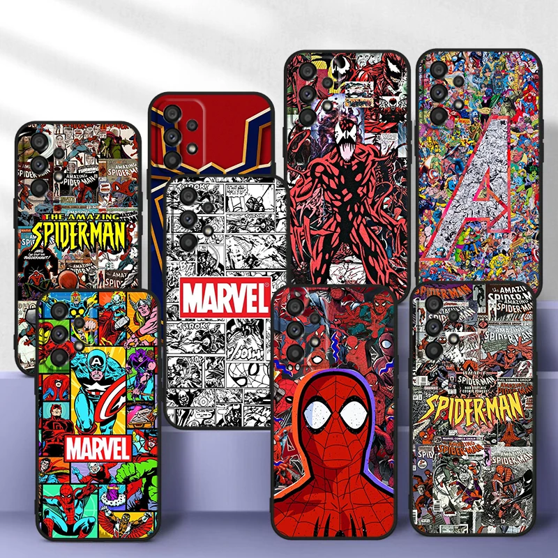 Marvel Spiderman Hero For Samsung A14 A54 A34 A73 A53 A33 A23 A13 A32 A72 A52 A32 A22 A03 A02 Silicone Black Phone Case Fundas