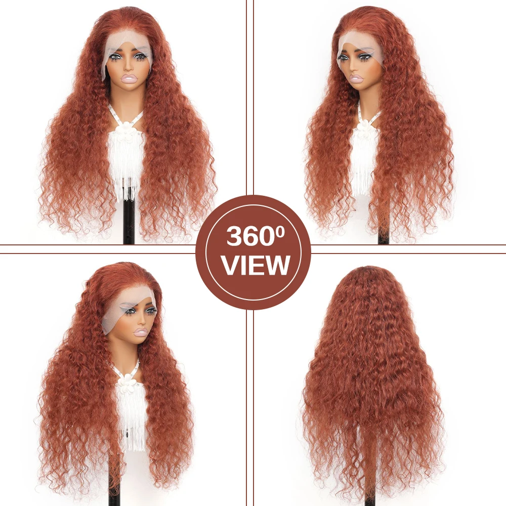

Orange Ginger #350 13X6 Lace Frontal Wigs Water Deep Wave 100% Remy Human Hair Lace Front Wig 32inch Pre Plucked For Women 180%