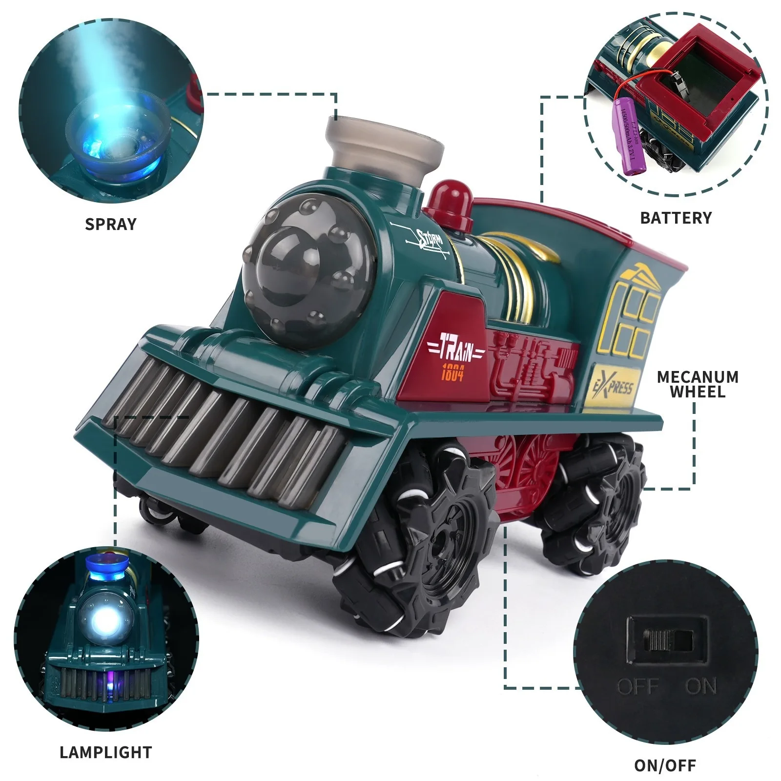 Remote ControlTrain Stunt Car With Sound And Light Spray Stunts Vintage Train Gifts Use For Boys And Girls