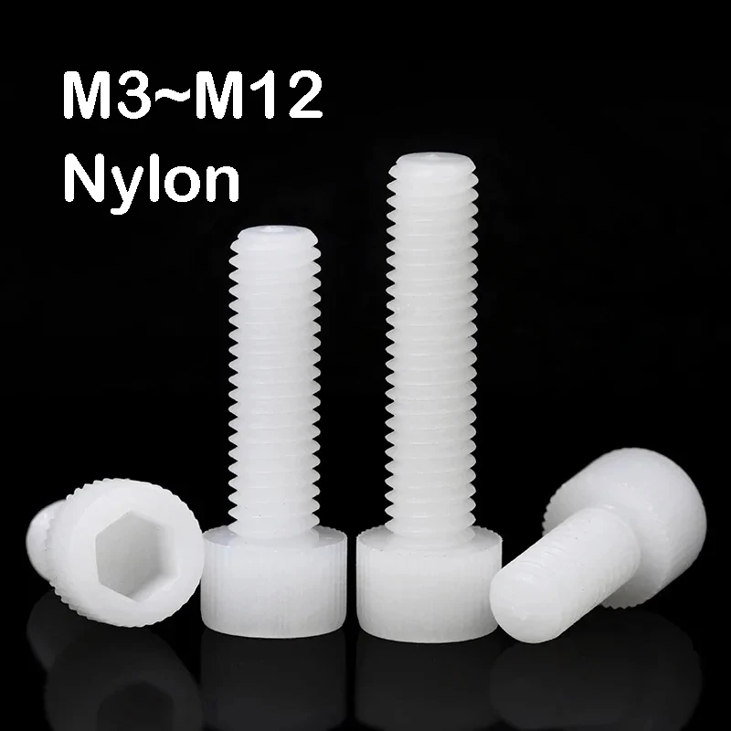 M3 M4 M5 M6 M8 M10 M12 Knurled Head Nylon Hex Socket Head Screws White Hexagon Socket Cup Head Bolts