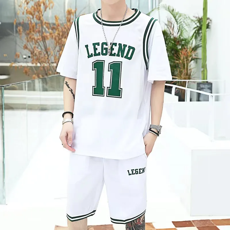 Teenagers Basket Ball Clothes Boys Summer Short Sleeve Letter Printing Tees And Shorts Two-Pieces Set Female Casual Streetwear