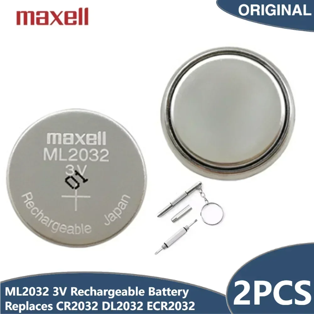 MaxeII ML2032 – batterie Rechargeable au Lithium 3V, 2 pièces, pour télécommande, carte mère, horloge, jouet, peut remplacer CR2032 DL2032 ECR2032