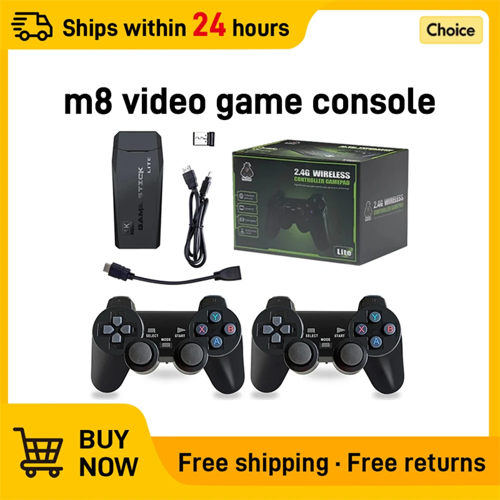 2025 New Dual Wireless Controller Video Game Stick Console M8 2.4G 4K 10000 Games 64GB Retro Game for Dropshipping Present