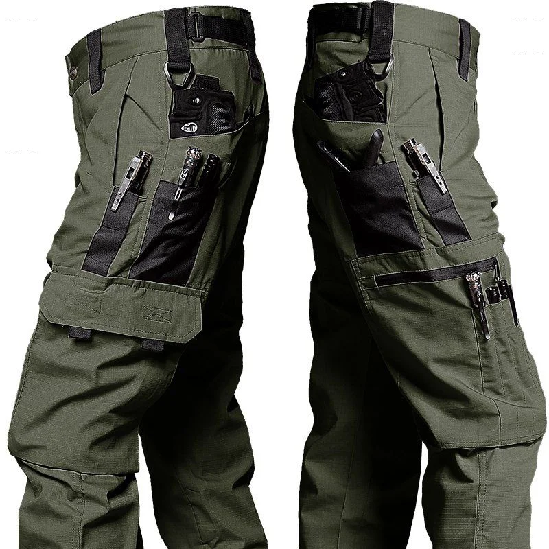 Conjunto de jaqueta com capuz militar e calças cargo masculino, à prova de vento, impermeável, solto, resistente, bolso múltiplo, outono, 2 peças