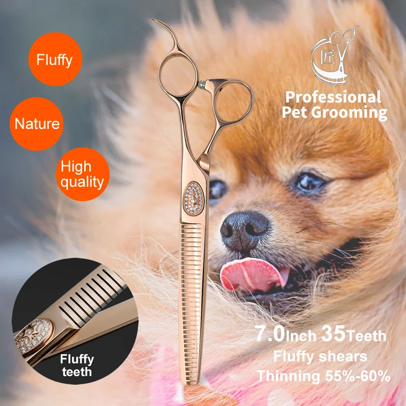 Crane High-end 7.0 inch Pet Grooming Fluffy Scissors Thinner Traceless Professional Dog Thinning Shears For Dog/Cat Grooming