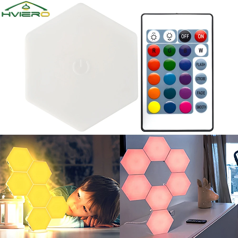 

6Pcs Home RGB LED Quantum Hexagon Touch Sensor Wall Led Honeycomb Colorful Modular Control Room Night Light for Bedroom Decorati