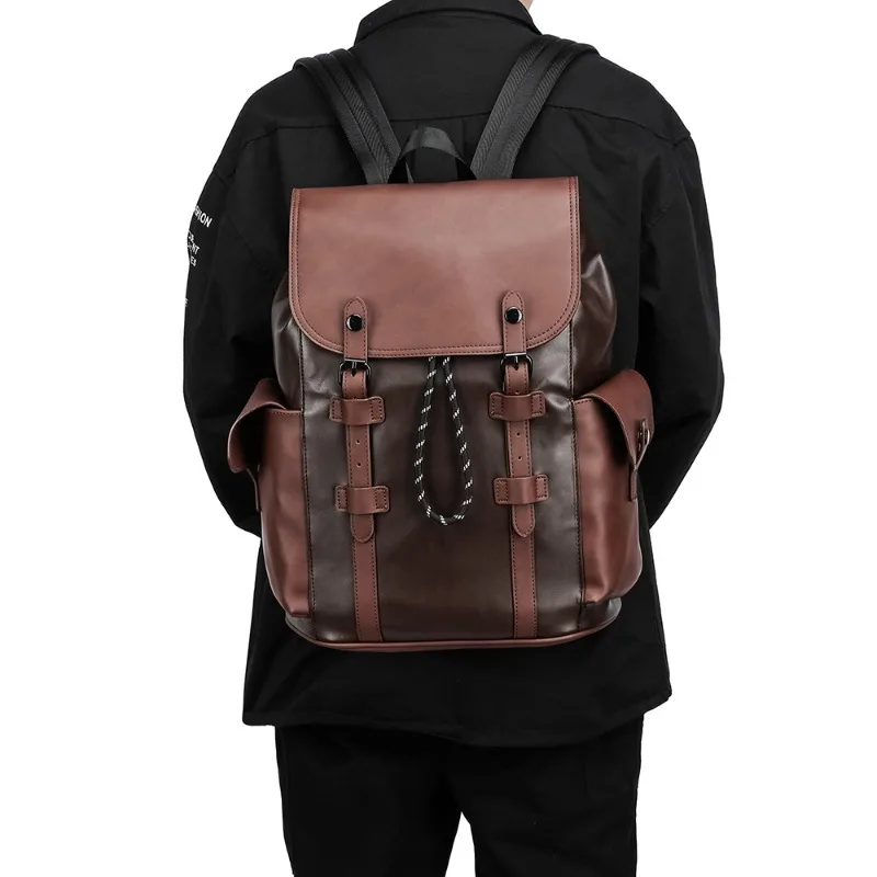 Retro Flap Drawstring Men's Backpacks Luxury Fashion Backpack Men Waterproof Large Capacity Travel Laptop Bags Student Bookbag