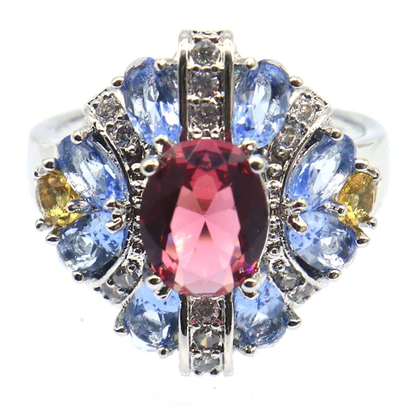 

20x19mm SheCrown New Stone Iolite Swiss Blue Topaz Smokey Topaz Citrine Violet Tanzanite CZ Engagement Silver Rings