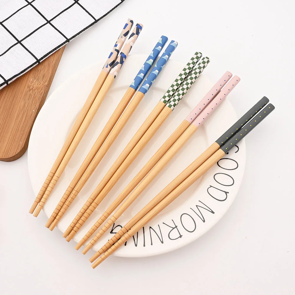 5 Pairs Reusable Non Slip Non Moldy Sushi Chopsticks Natural Bamboo and Wood Chopsticks Multi Color Wooden Chopsticks Set