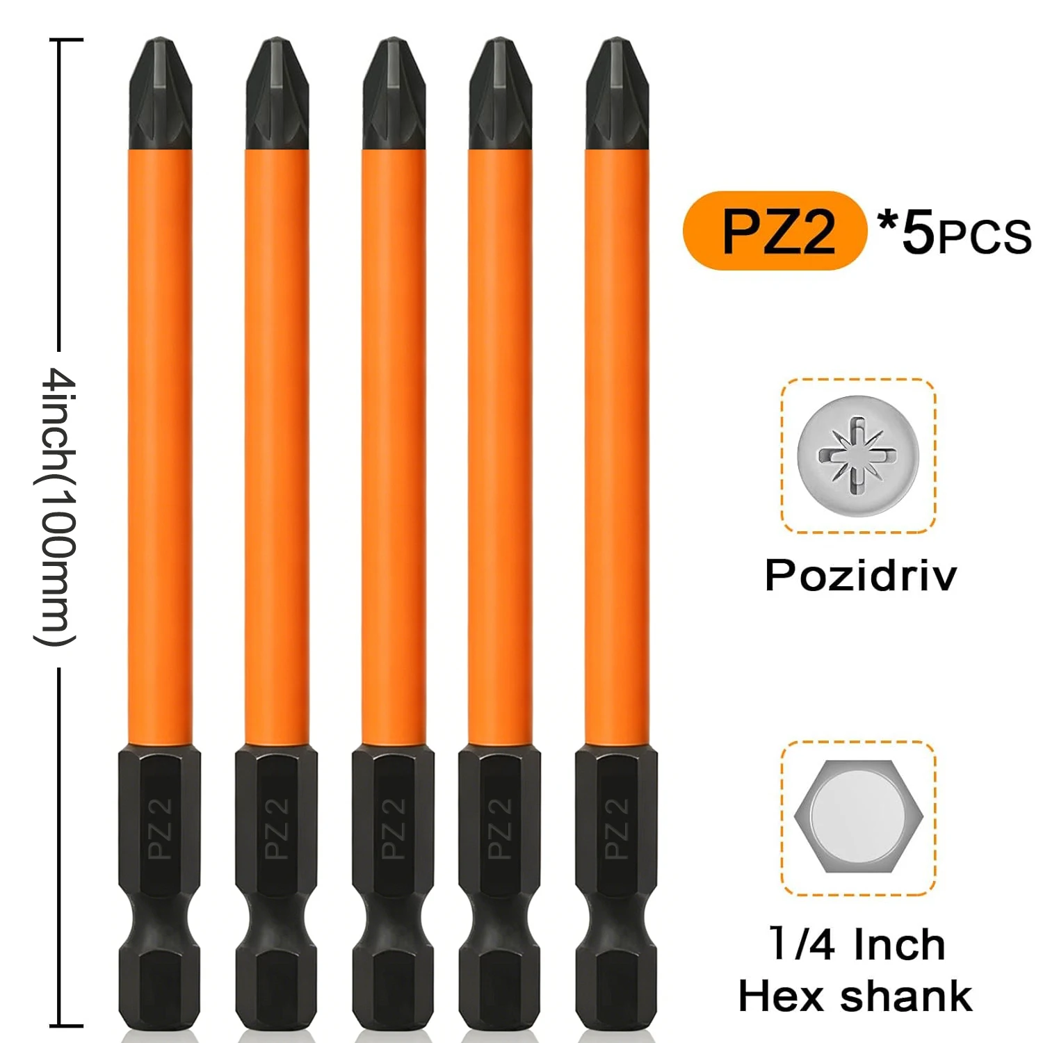 5 Stücke PZ2 Schlagschrauber-bits Set 75mm Pozidriv Fahrer Bit Schraubendreher Bohrmaschine Bits – Detail 12