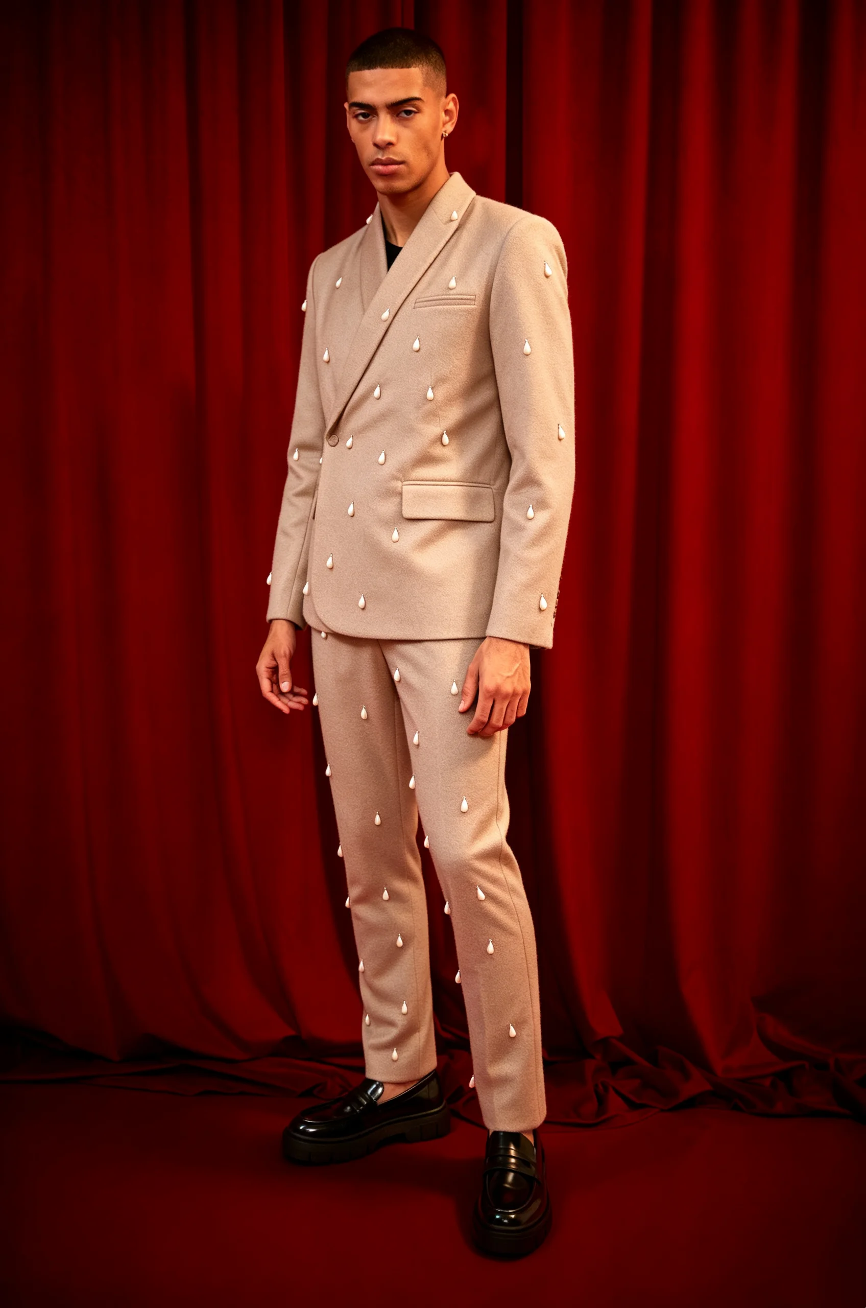 Fashion Beaded Men Suits For Wedding Single Breasted Shawl Lapel Tuxedos 2 Pcs Jacket Pants Evening Party Custom Made