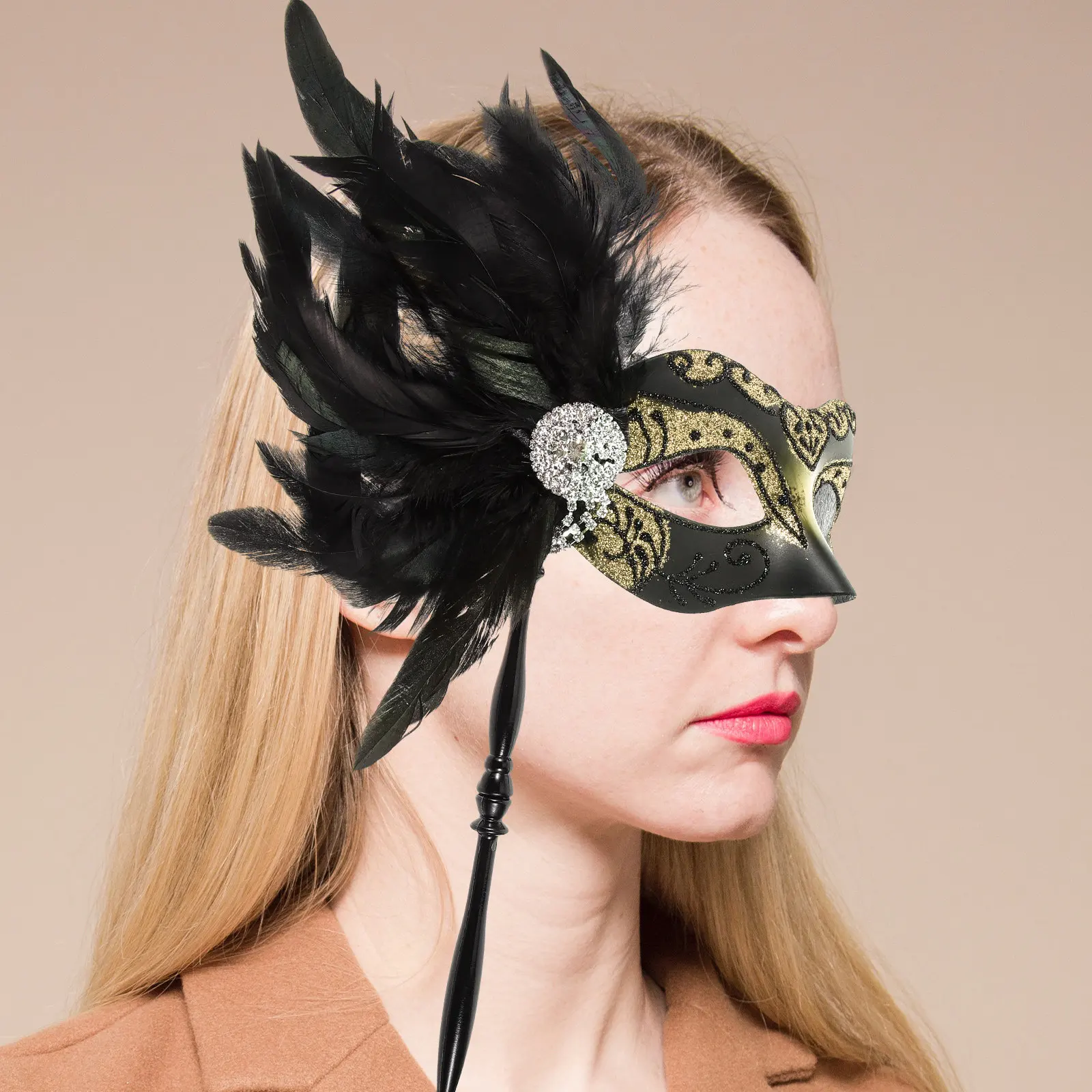 

Маска на пол лица, ручной реквизит для маскарада, декор для вечеринки, аксессуар для костюма на Хэллоуин, фестивальный аксессуар, подарок для танцев и ролевых игр