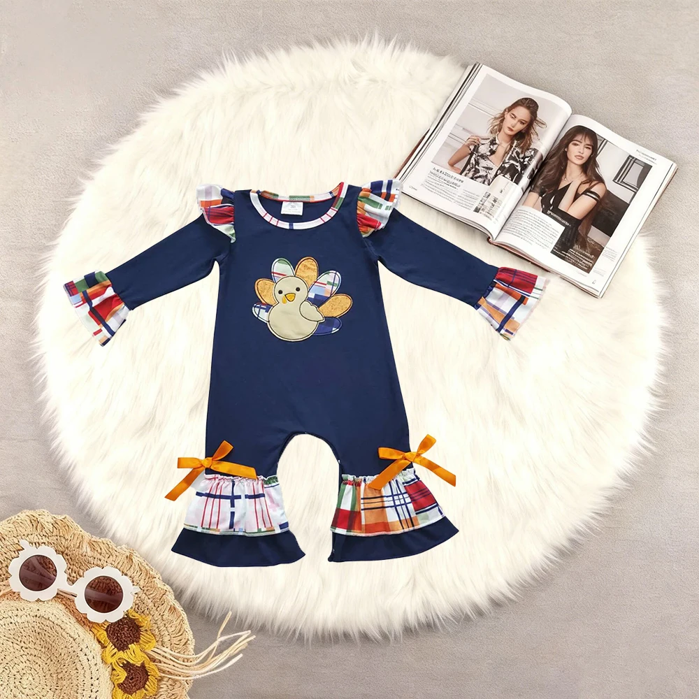 

10.15 Зимние комбинезоны для маленьких девочек, комбинезоны с рюшами на День Благодарения и Турции для маленьких девочек