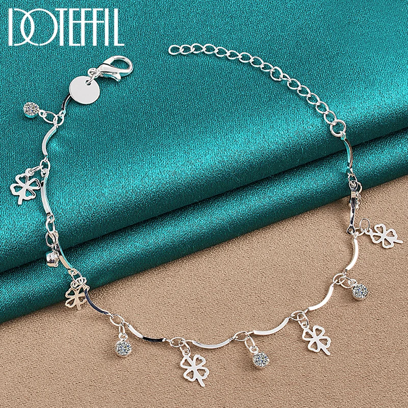 DOTEFFIL 925 Sterling Silver AAA Zircon Clover Bracelet Chain For Women Fashion Wedding Engagement Party Charm Jewelry