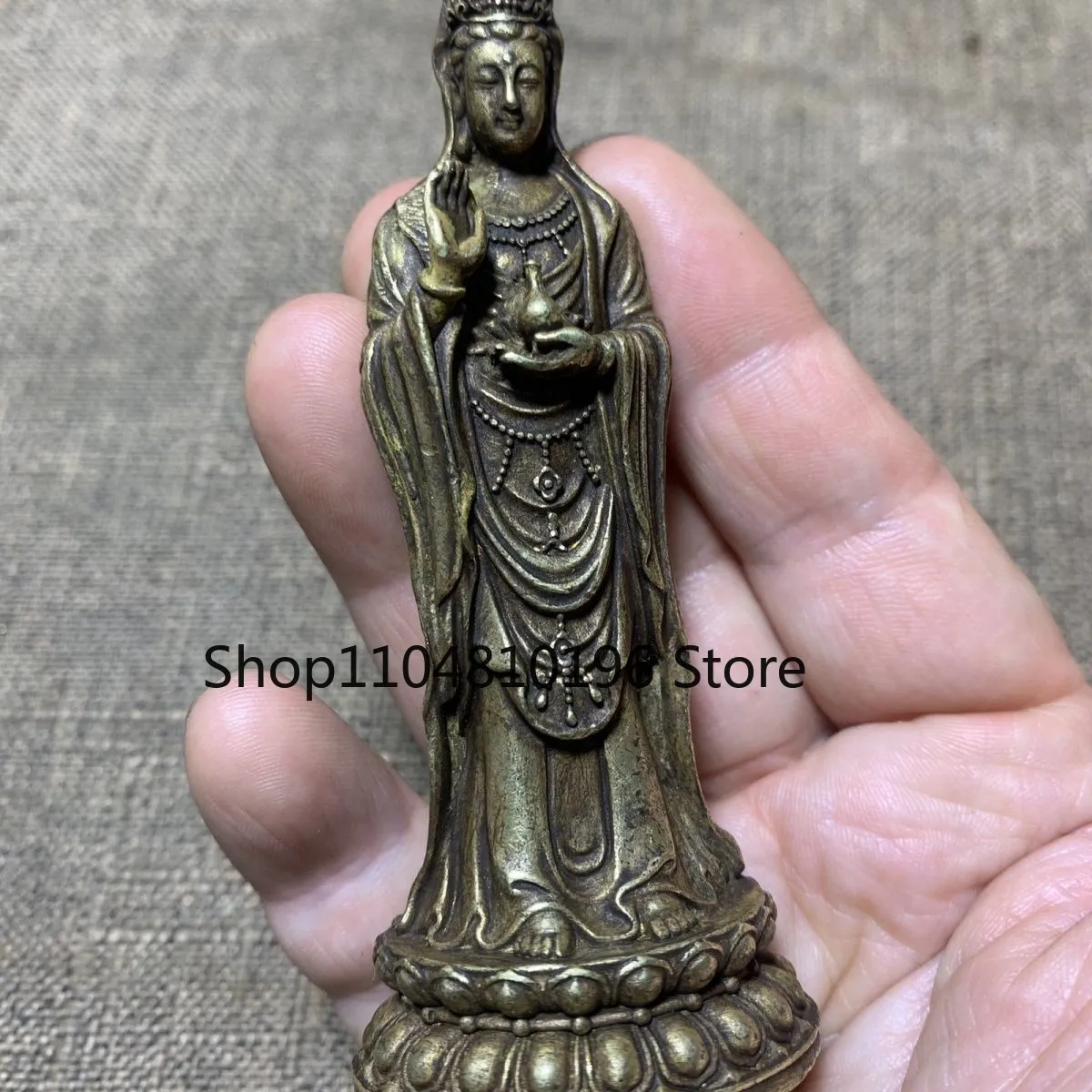 Brass Guanyin Avalokiteshvara Figurine Putuo Home Altar Decor
