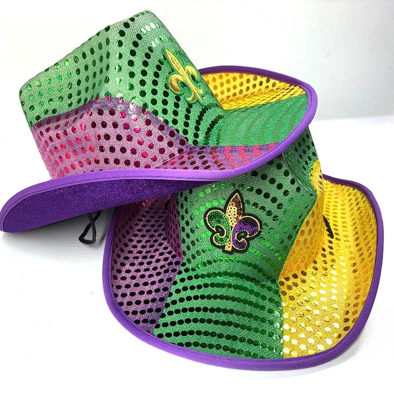 Cowboy Costume Mardi Gras Sequin Cowboy Hat Party Supplies Western Wear for Men and Women minthson