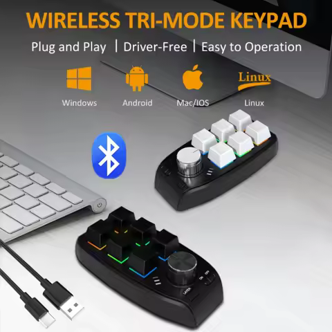 6 Keys 1 Knob&nbsp;Macro Custom Programming Keyboard 2.4G/Bluetooth/Wired Mini RGB Gaming Wireless Bluetooth Knob Mechanical Keypads