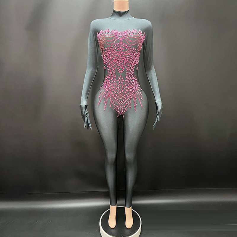 

Drag Queen Outfit Colorful Rhinestones Mesh Jumpsuit Sexy Pole Dance Clothing Women Gogo Costume Bar DJ Stage Outfit XS10570