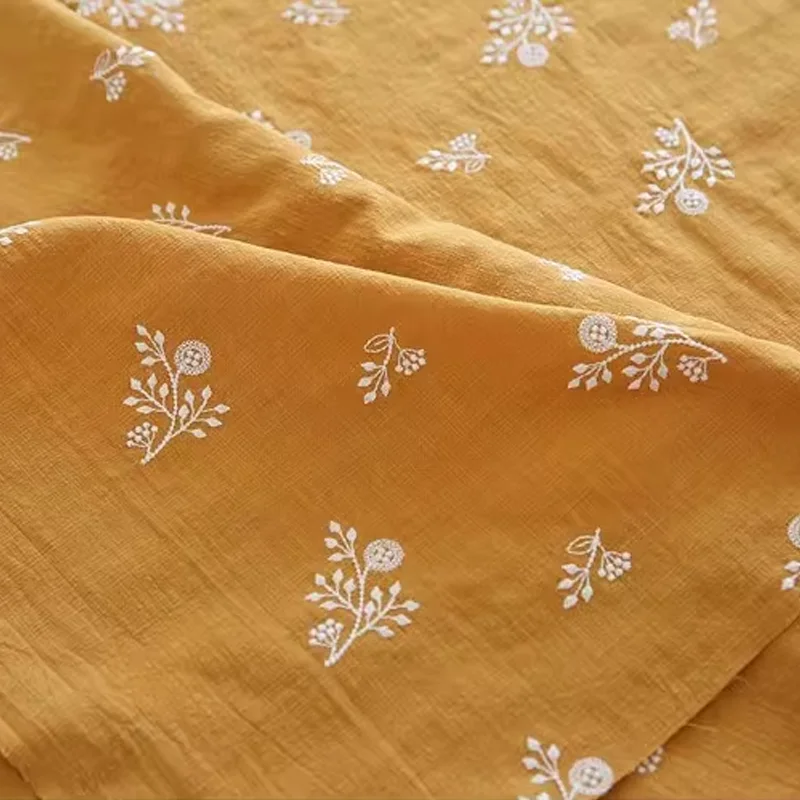 Polyester Cotton Linen Fabric Embroidered Floral Dress Handmade DIY Clothing Fabric view 3