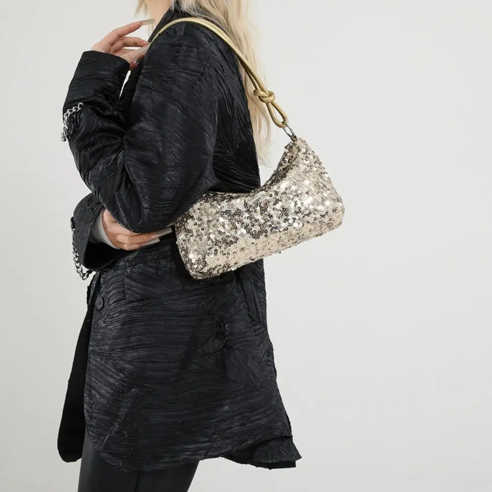 Solid Color Blingbling Sequins Bag Glitter Korean Style Sequins Shoulder Bags Phone Purse Underarm Bag Evening Clutch Bag Lady