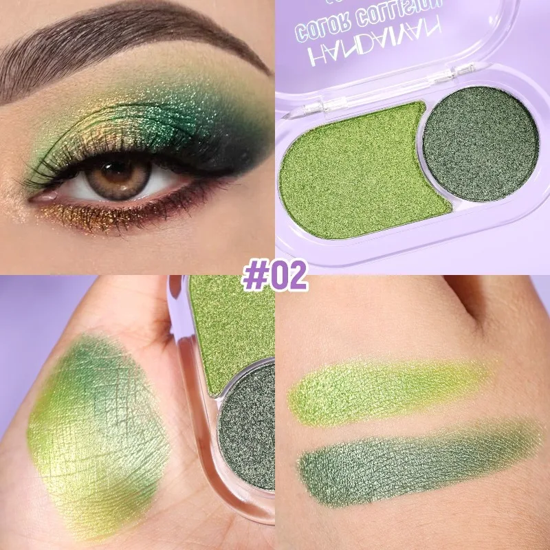 ミニアイシャドウデュオ 2色 防水 シマーパウダー コンパクト 旅行に便利 軽量 ポータブルメイク グリッターアイシャドウ
