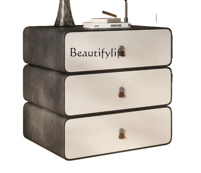 X4 Modern Simple Light Luxury Premium Home Bedroom Suspension Rotating Solid Wood Grain Leather Bedside Table Shelf