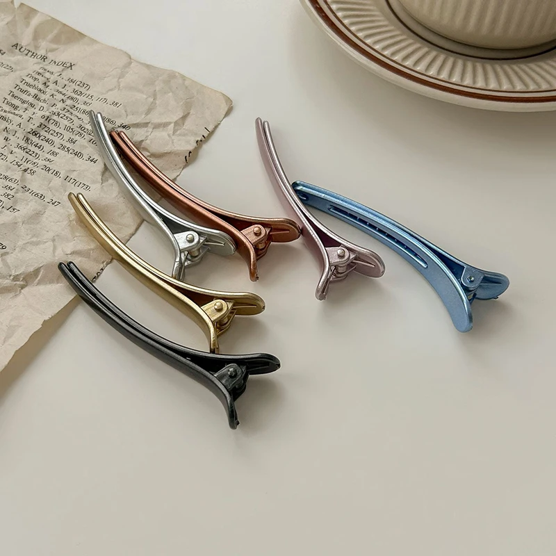 2Pcs 7.5cm Metal Color Matte Hair Hairpins Frosted Duckbill Clip Fashion Bangs Hairdressing Hair Pins Barrettes Styling Clips