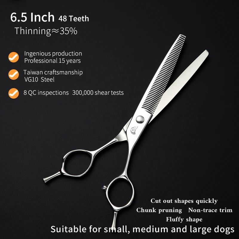 Crane JP VG10 Steel 6.5 Inch 48 Teeth Pet Dog Grooming Scissors Thinner Shears For Dogs Thinning Rate 35% Open Dentition