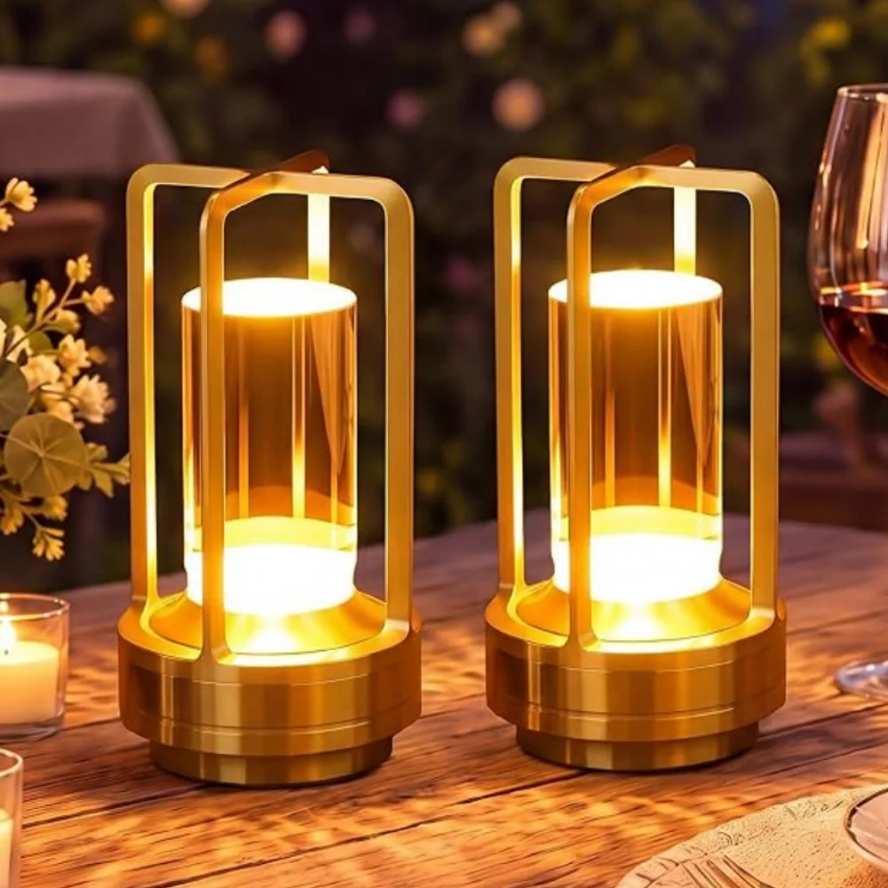 Rechargeable Cordless Small Metal Table Lamp,Portable Desk Light Stepless Dimming For Indoor Outdoor Restaurant Coffee Camping