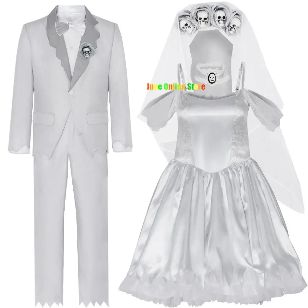 

Women Halloween Vampire Couple Uniform Purim Cosplay Costumes Men Horror Ghost Dead Zombie Corpse Bride Costume Dress Adult