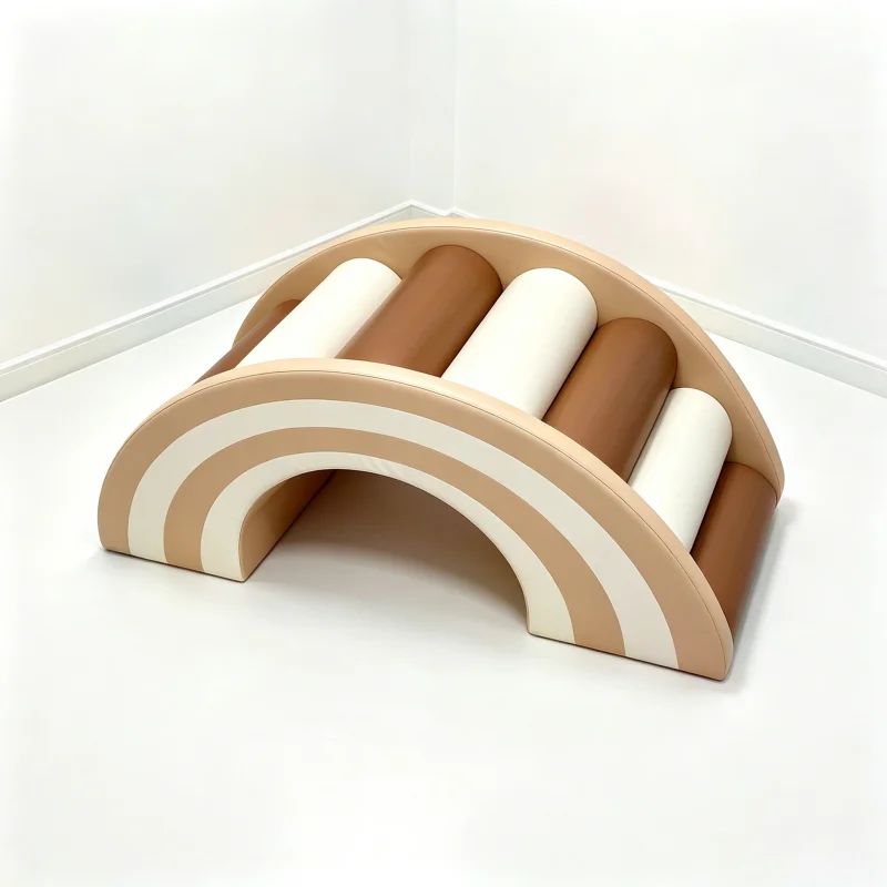 White Brown Soft Play Climbing Arch Bridge, Foam Kids Gym Equipment Indoor Outdoor Use for Toddler Parties & Playground Hire