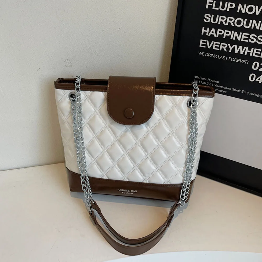 Color Block Pattern Glossy Tote Bag Faux Leather Large Capacity Womens Shoulder Bag Simple Style Luxury Women Use Underarm Bag