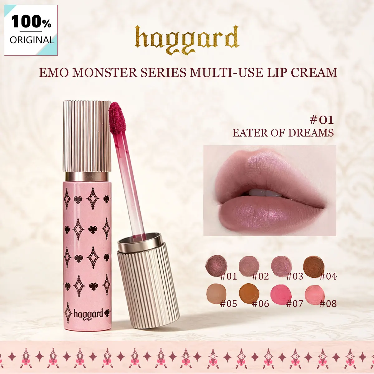 Haggard EMO Monster Series Crema Labial Multiusos, Acabado Aterciopelado y Textura Cremosa, Maquillaje de Lujo, Efecto de Enfoque Suave y Aspecto de Acabado Natural