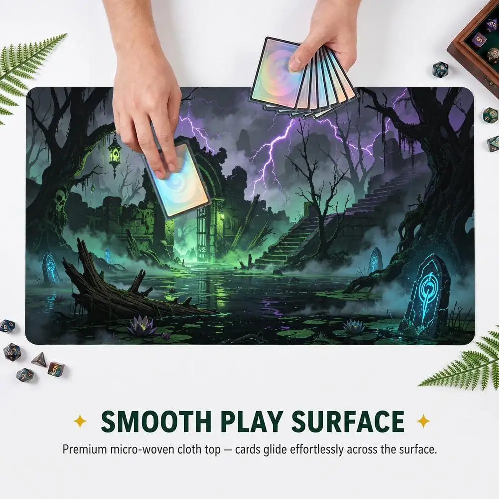 Dark Gothic Swamp Graveyard Ruins Lightning TCG Play mat With Game Zones Large Anti‑Slip Desk mat For Card Game Mouse pad