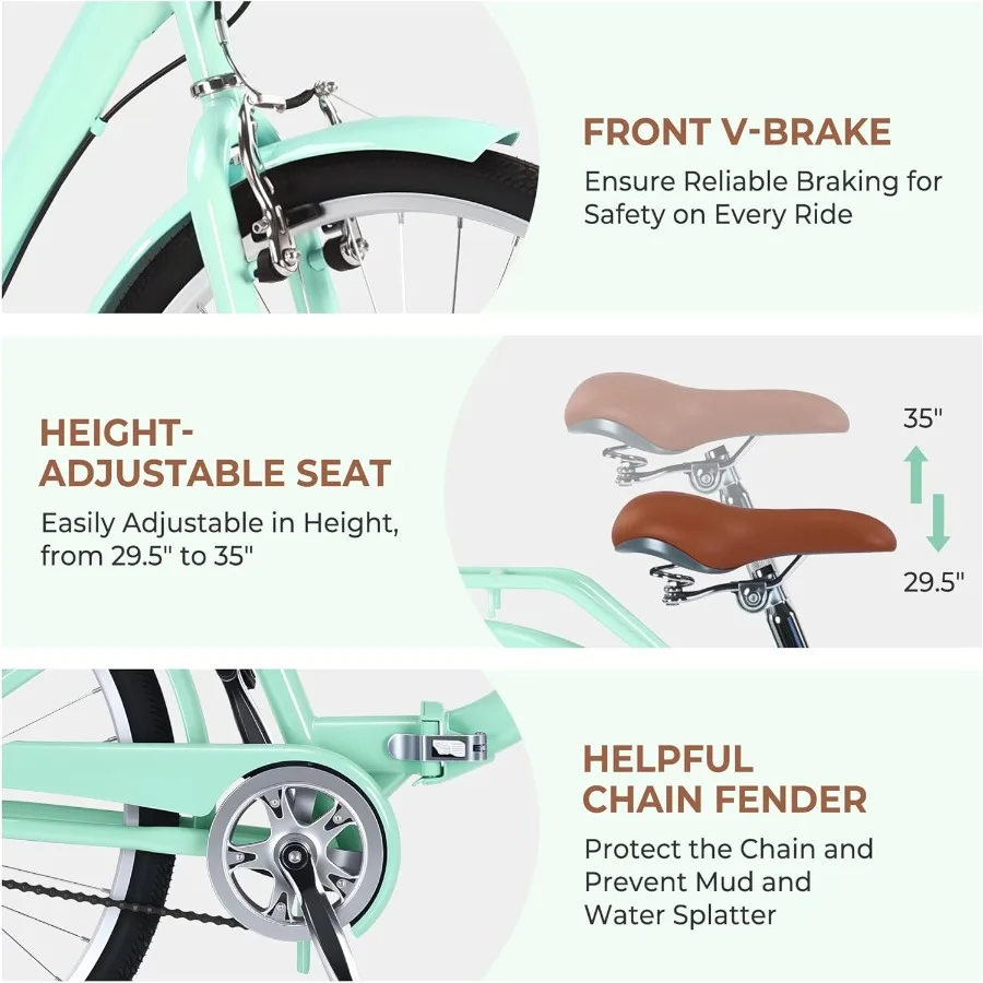 دراجة شاطئ كروزر 24 26 بوصة دراجة قابلة للطي للكبار من الرجال والنساء 7 سرعات عالية الكربون الصلب المصدات الأمامية والخلفية المدينة #2