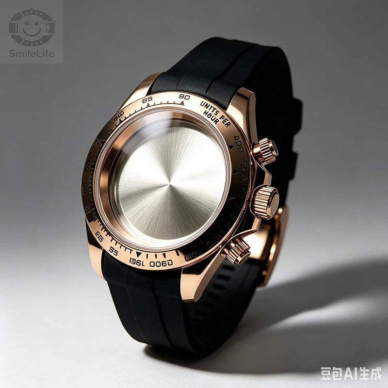 

SmileLife 39mm RoseGold VK63 Watch Case With Black Rubber Strap Sapphire Glass Fit VK63 Quartz Movement Watch Accessories