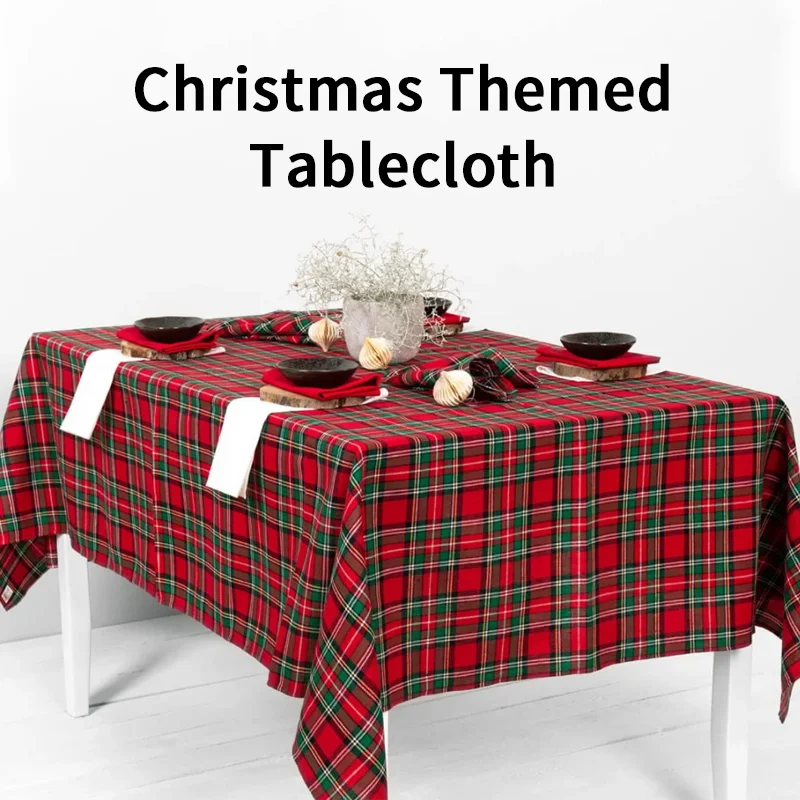 DD Christmas new year Red Green Plaid Tablecloth Party Tablecloth Vintage Dining Table Cover for Home Living Room Decoration