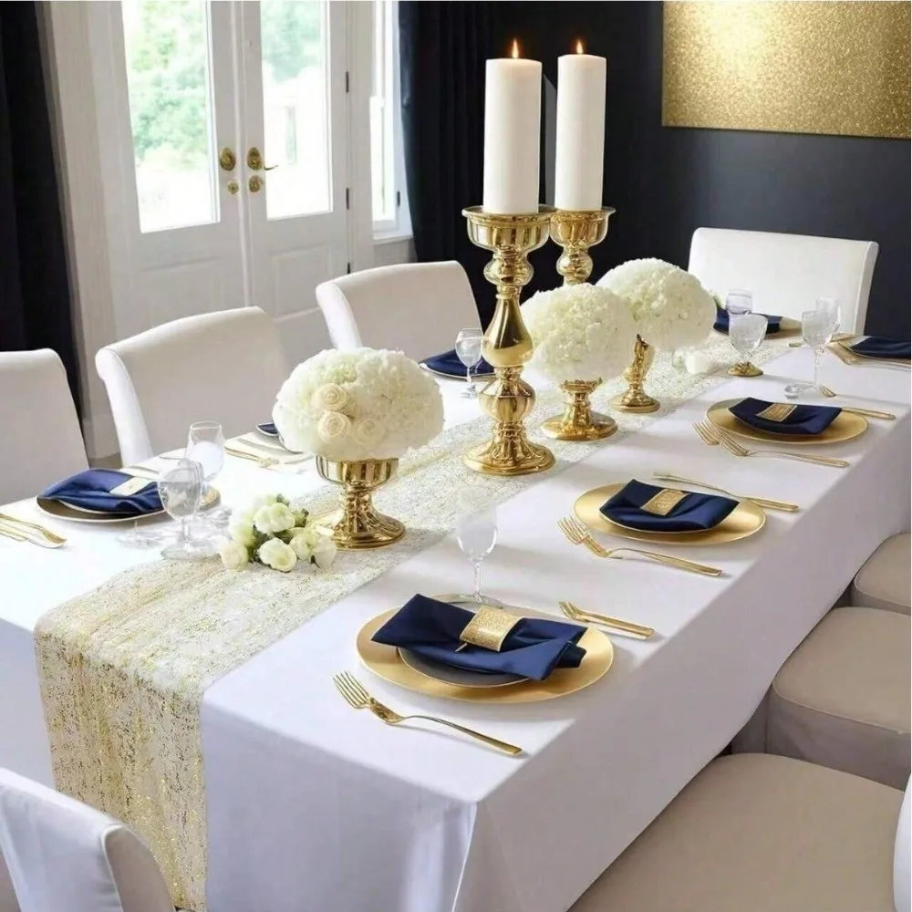 Golden Sequin Glitter Hot Stamping Table Flag Elegant Luxury Mesh Birthday Table Runner European Style Soft Glitter Table Runner