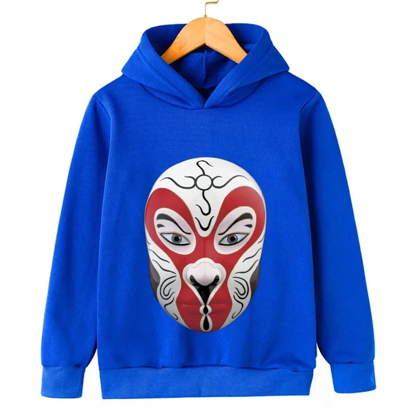 Spring Chinese Peking Opera Facial Makeup Print Kids Boys Children Hoodies Sweatshirts Coats Teenager Girl Clothes Pullover Tops